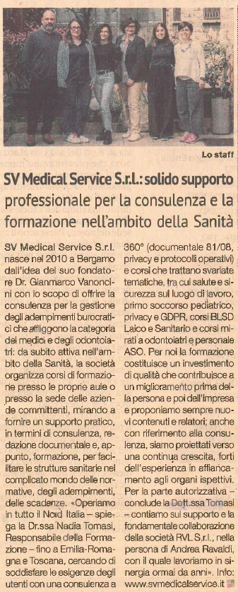 il sole 24 ore - Articolo che parla di SV Medical Service
